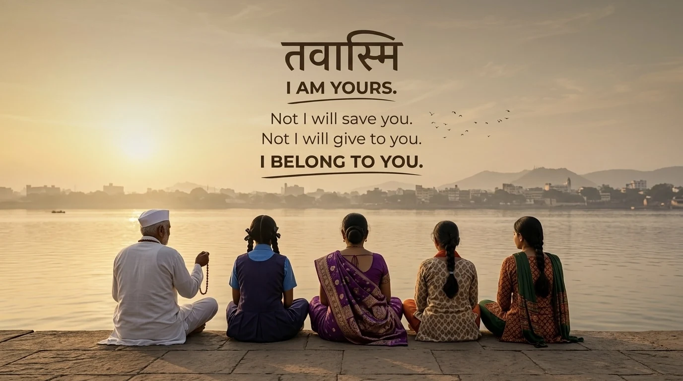 तवास्मि — I am yours. Not I will save you. Not I will give to you. I belong to you.